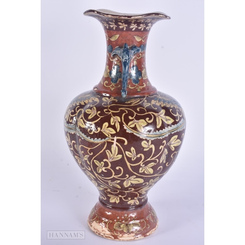 432 - A RARE 19TH CENTURY JAPANESE MEIJI PERIOD TWIN HANDLED SATSUMA TYPE VASE painted with flowers. 32 cm... 