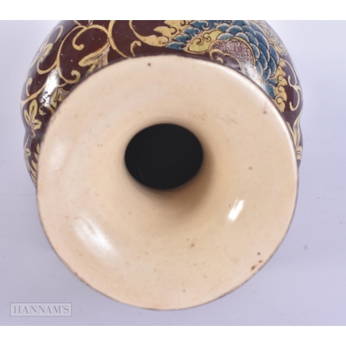 432 - A RARE 19TH CENTURY JAPANESE MEIJI PERIOD TWIN HANDLED SATSUMA TYPE VASE painted with flowers. 32 cm... 