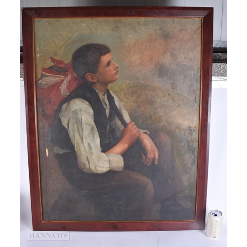 435 - English School (Early 20th Century) Oil on canvas, Boy within a landscape. 98 cm x 76 cm.