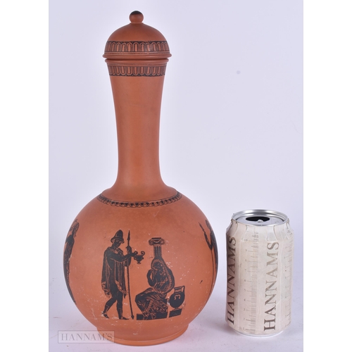442 - A 19TH CENTURY ENGLISH ANTICO ROSSO POTTERY VASE AND COVER After the Antiquity. 31 cm high.