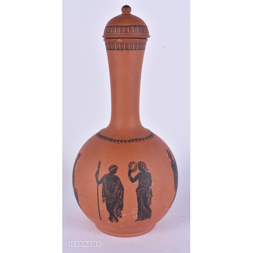 442 - A 19TH CENTURY ENGLISH ANTICO ROSSO POTTERY VASE AND COVER After the Antiquity. 31 cm high.