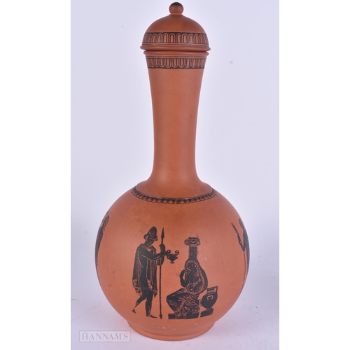 442 - A 19TH CENTURY ENGLISH ANTICO ROSSO POTTERY VASE AND COVER After the Antiquity. 31 cm high.