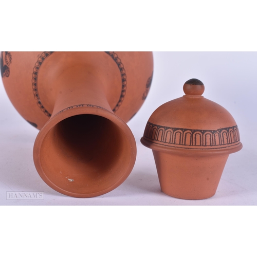 442 - A 19TH CENTURY ENGLISH ANTICO ROSSO POTTERY VASE AND COVER After the Antiquity. 31 cm high.