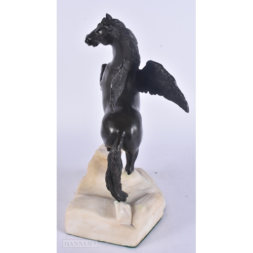 443 - A RARE 19TH CENTURY EUROPEAN BRONZE FIGURE OF A WINGED HORSE modelled upon a marble base. 35 cm x 18... 