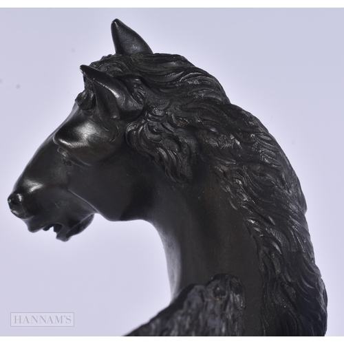 443 - A RARE 19TH CENTURY EUROPEAN BRONZE FIGURE OF A WINGED HORSE modelled upon a marble base. 35 cm x 18... 