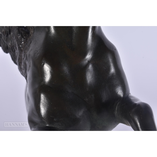 443 - A RARE 19TH CENTURY EUROPEAN BRONZE FIGURE OF A WINGED HORSE modelled upon a marble base. 35 cm x 18... 