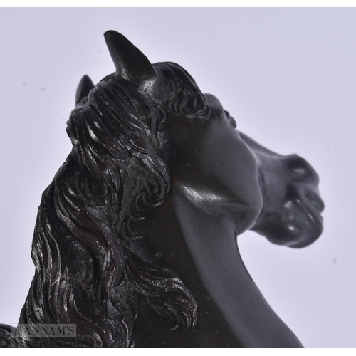 443 - A RARE 19TH CENTURY EUROPEAN BRONZE FIGURE OF A WINGED HORSE modelled upon a marble base. 35 cm x 18... 