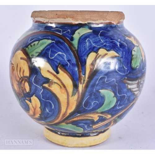 446 - AN ANTIQUE ITALIAN MAJOLICA BIRD JARLET painted with flowers. 15 cm x 13 cm.