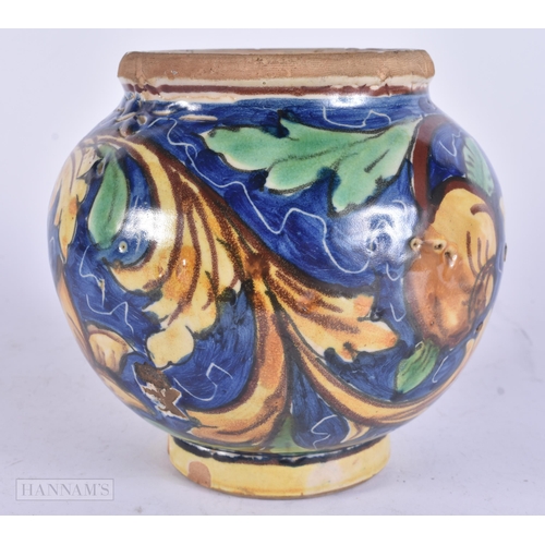 446 - AN ANTIQUE ITALIAN MAJOLICA BIRD JARLET painted with flowers. 15 cm x 13 cm.