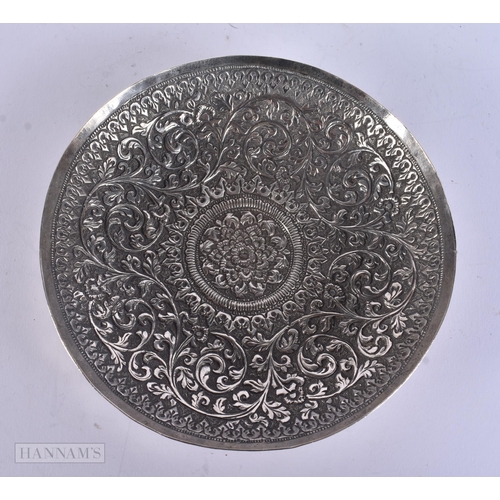 454 - AN ANTIQUE MIDDLE EASTERN WHITE METAL REPOUSSE BOWL. 127 grams. 14.5 cm wide.