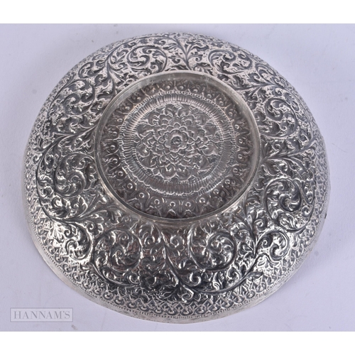 454 - AN ANTIQUE MIDDLE EASTERN WHITE METAL REPOUSSE BOWL. 127 grams. 14.5 cm wide.