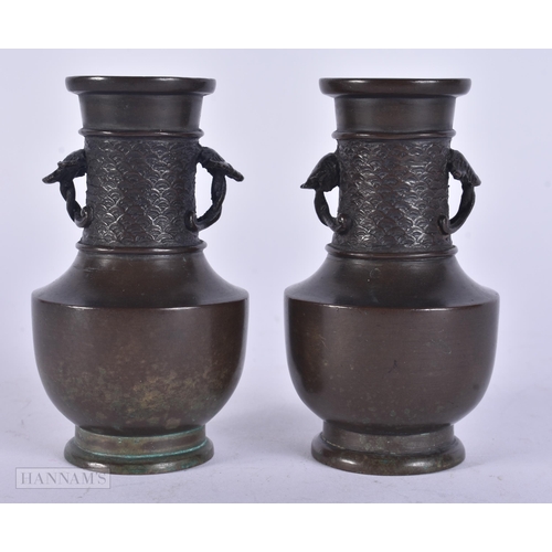 456 - A PAIR OF 19TH CENTURY JAPANESE MEIJI PERIOD BRONZE VASES. 9.5 cm high.