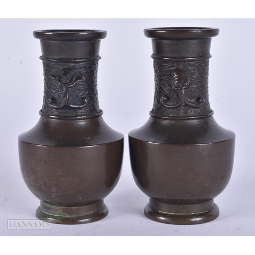 456 - A PAIR OF 19TH CENTURY JAPANESE MEIJI PERIOD BRONZE VASES. 9.5 cm high.