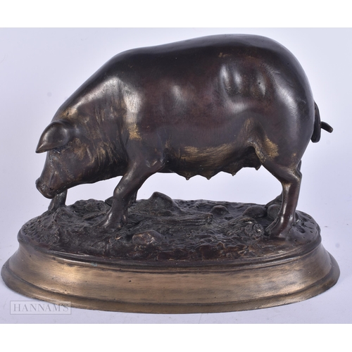 458 - A LARGE FRENCH BRONZE OF A PIG. 24 cm x 18 cm.