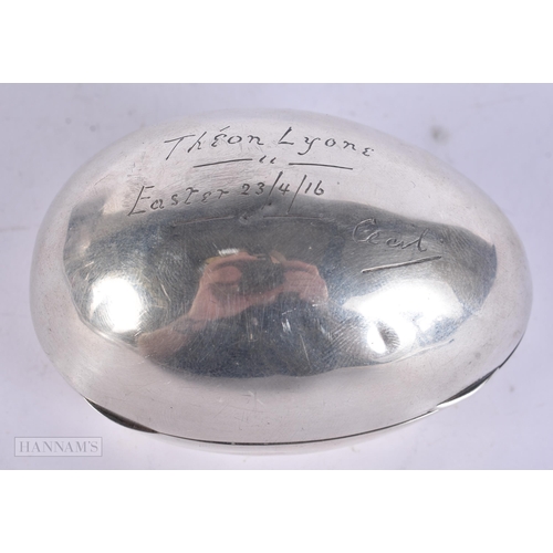 462 - AN ANTIQUE ENGLISH SILVER EGG BOX. Chester 1911. 89 grams. 9 cm x 5.5 cm.