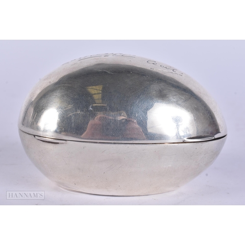 462 - AN ANTIQUE ENGLISH SILVER EGG BOX. Chester 1911. 89 grams. 9 cm x 5.5 cm.