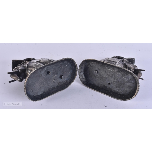 463 - A PAIR OF 19TH CENTURY INDIAN SILVERED BRONZE FIGURES OF ELEPHANTS. 16 cm x 13 cm.