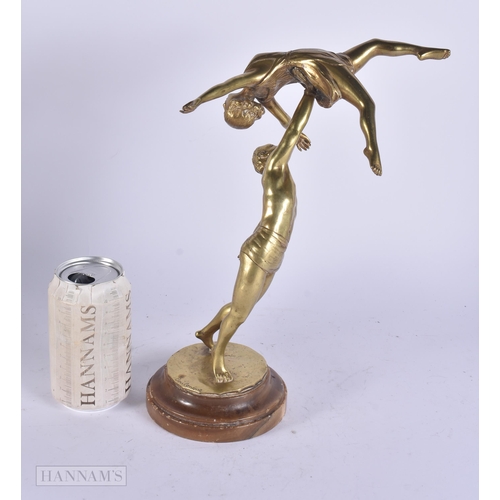 468 - A LARGE ART DECO FRENCH BRONZE FIGURE OF DANCERS. 31 cm high.