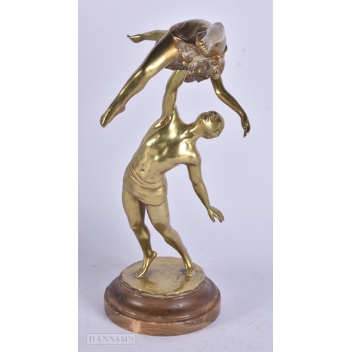 468 - A LARGE ART DECO FRENCH BRONZE FIGURE OF DANCERS. 31 cm high.