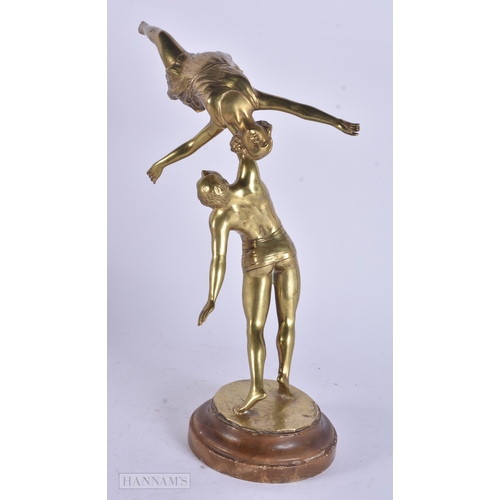 468 - A LARGE ART DECO FRENCH BRONZE FIGURE OF DANCERS. 31 cm high.
