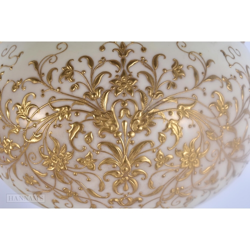 471 - A LARGE 19TH CENTURY BLUSH IVORY PORCELAIN RAISED GILDED LAMP possibly Worcester. 58 cm high.