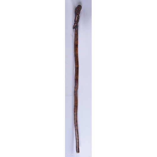 490 - AN 18TH/19TH CENTURY CONTINENTAL FOLK ART CARVED WOOD WALKING CANE. 100 cm long.