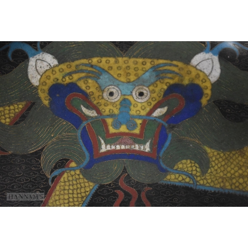 491 - A 19TH CENTURY CHINESE CLOISONNE ENAMEL DRAGON CENSER Qing. 30 cm diameter.