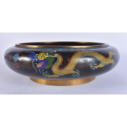 491 - A 19TH CENTURY CHINESE CLOISONNE ENAMEL DRAGON CENSER Qing. 30 cm diameter.