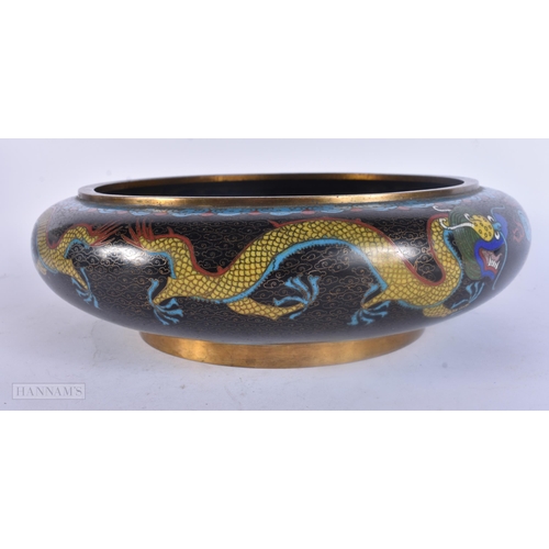 491 - A 19TH CENTURY CHINESE CLOISONNE ENAMEL DRAGON CENSER Qing. 30 cm diameter.