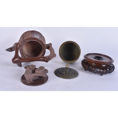 494 - A CHINESE SOAPSTONE TEAPOT AND COVER together with a cloisonne enamel censer on stand. (3)