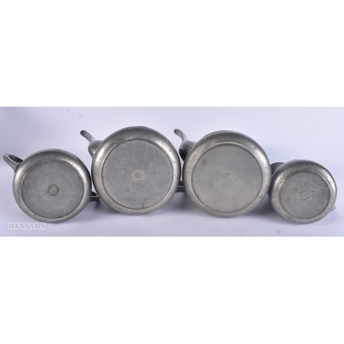 495 - AN ART NOUVEAU SILBERZINN PEWTER TEASET ON TRAY. Largest 44 cm x 40 cm. (5)