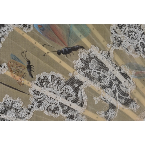 501 - A FRAMED PAIR OF VICTORIAN LACE FANS. 68 cm x 60 cm.