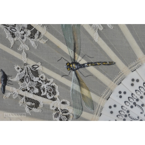 501 - A FRAMED PAIR OF VICTORIAN LACE FANS. 68 cm x 60 cm.
