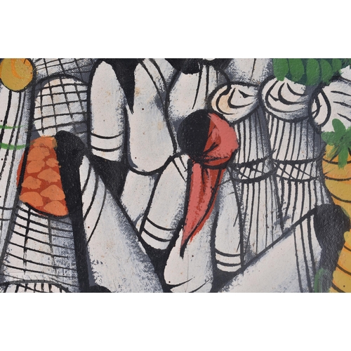 504 - African/Haitian School (20th Century) Oil on canvas, Abstract figures. 60 cm x 48 cm.