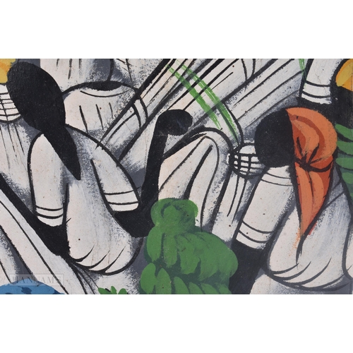 504 - African/Haitian School (20th Century) Oil on canvas, Abstract figures. 60 cm x 48 cm.
