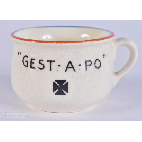 509 - A RARE FIELDINGS FLIP YOUR ASHES ON OLD NASTY HITLER MINIATURE CHAMBERPOT. 5.5 cm wide.
