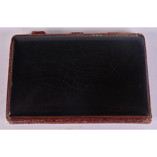 522 - A VICTORIAN TOOLED LEATHER CARD CASE together with a papier mache leather aide memoire. 10 cm x 8 cm... 