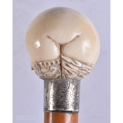 665 - A RARE VICTORIAN SILVER MOUNTED EROTIC VAGINA WALKING CANE. 88 cm long.