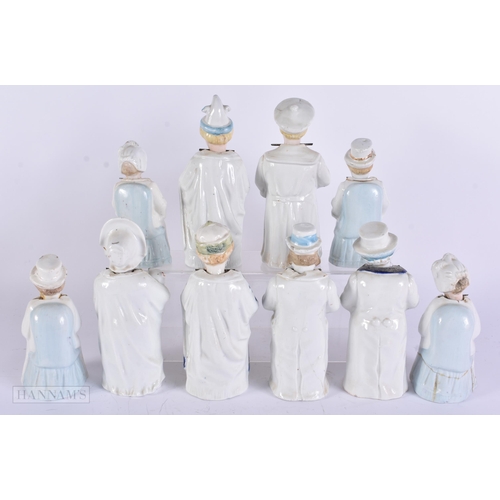 887 - TEN ASSORTED CONTINENTAL PORCELAIN NODDING FIGURES. 17 cm high. (10)
