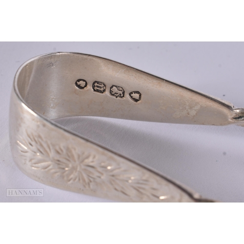 892 - THREE PAIRS OF ANTIQUE SILVER SUGAR TONGS. 80 grams. 9.5 cm long. (3)