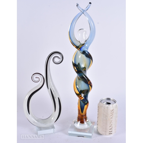 900 - TWO LARGE STYLISH ART GLASS SCULPTURES. 42 cm high. (2)