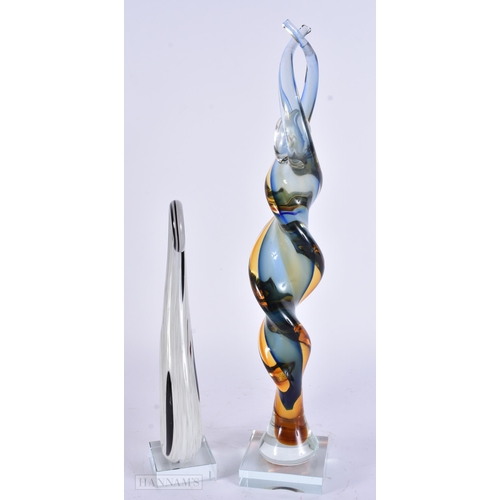 900 - TWO LARGE STYLISH ART GLASS SCULPTURES. 42 cm high. (2)