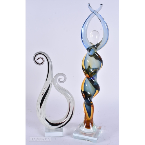 900 - TWO LARGE STYLISH ART GLASS SCULPTURES. 42 cm high. (2)