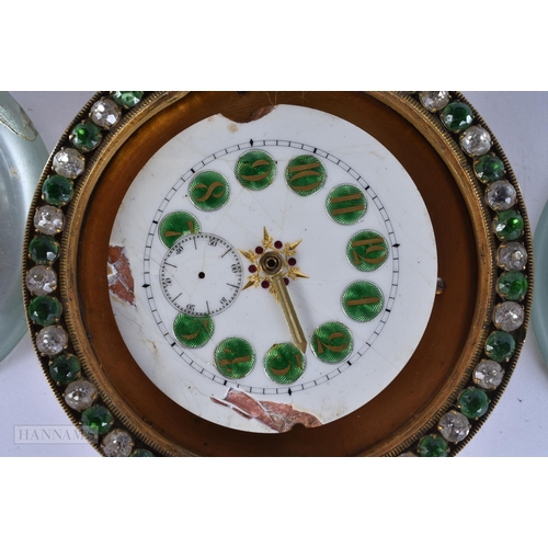 903 - AN ANTIQUE GEM SETL GLASS BALL DESK CLOCK. 10 cm wide.