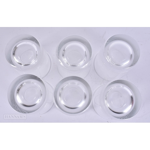 908 - A SET OF SIX BOXED BACCARAT CRYSTAL GLASS CUPS. 11 cm high. (6)