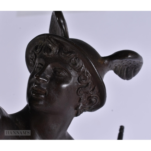 915 - A LARGE ANTIQUE SPELTER GRAND TOUR FIGURE OF MERCURY formed as a lamp. 73 cm high.