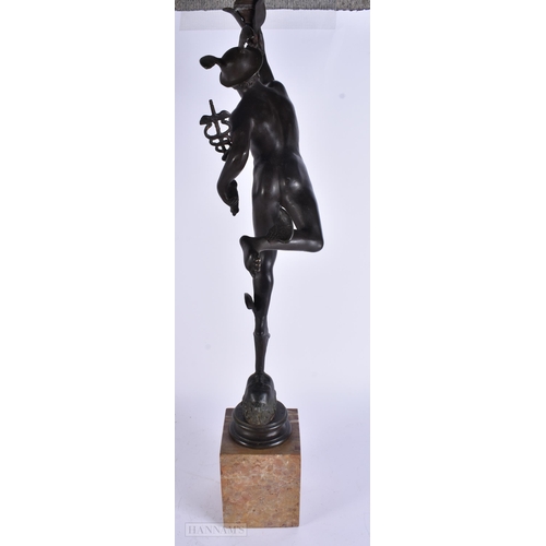 915 - A LARGE ANTIQUE SPELTER GRAND TOUR FIGURE OF MERCURY formed as a lamp. 73 cm high.