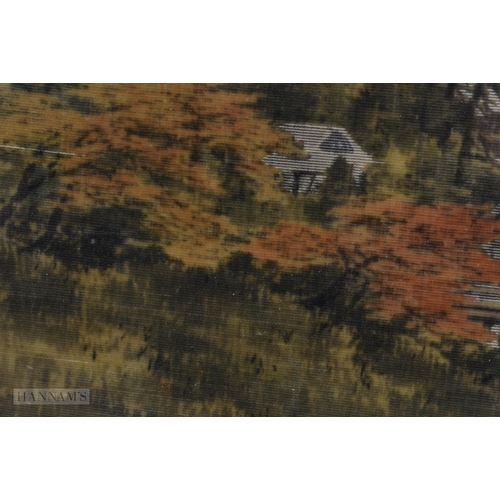 917 - A LARGE EARLY 20TH CENTURY JAPANESE MEIJI PERIOD PAINTED SILK LANDSCAPE PANEL. 70 cm x 42 cm.