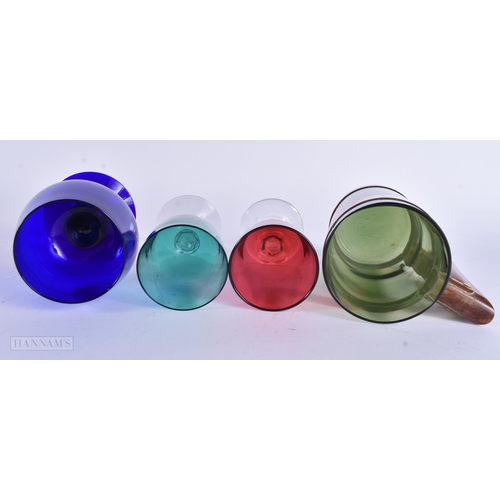 919 - A COLLECTION OF VINTAGE COLOURED DRINKING GLASSES. Largest 15 cm high. (qty)