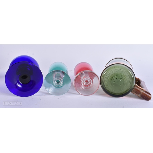 919 - A COLLECTION OF VINTAGE COLOURED DRINKING GLASSES. Largest 15 cm high. (qty)